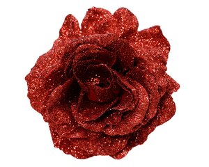 Roos op clip 12 cm rood glitter