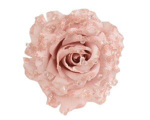 Roos op clip 14 cm fluweel poeder roze