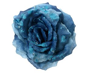 Roos op clip met glitters 14 cm nacht blauw