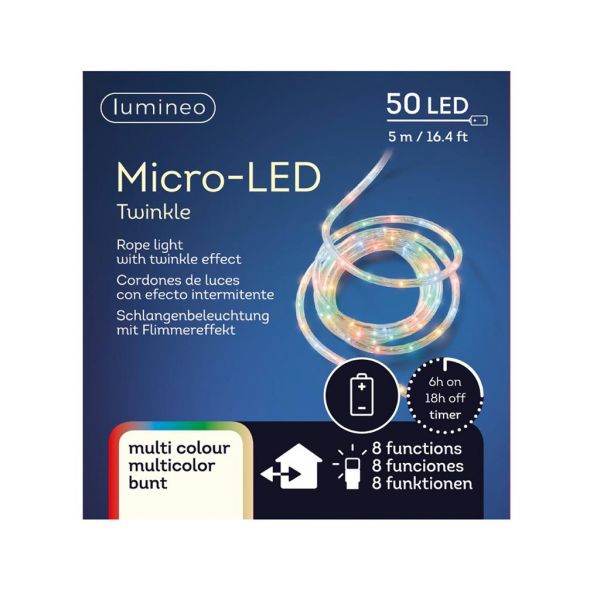 Slangverlichting led rope 5 meter twinkel multi colour op batterijen - afbeelding 2