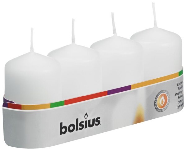 Bolsius stompkaars 6x4 cm wit 4 stuks