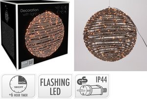 Verlichte bal met led bruin 25 cm