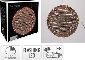 Verlichte bal met led bruin 35 cm