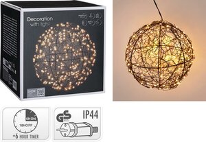 Verlichte bal met led zwart 18 cm
