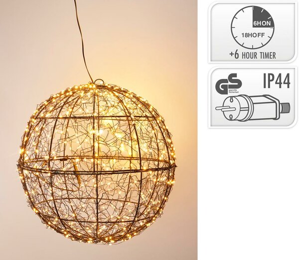 Verlichte bal met led zwart 35 cm