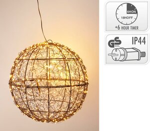 Verlichte bal met led zwart 35 cm