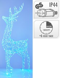 Verlichte rendier acryl 120 cm blauw