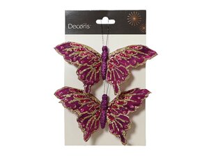 Vlinder op clip 15 cm violet