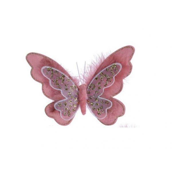Vlinder op clip roze