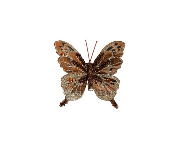 Vlinders op clip 8 cm 6 stuks bruin