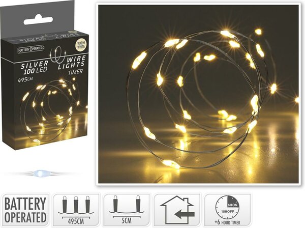Zilverdraad met 100 micro led lampjes warm wit
