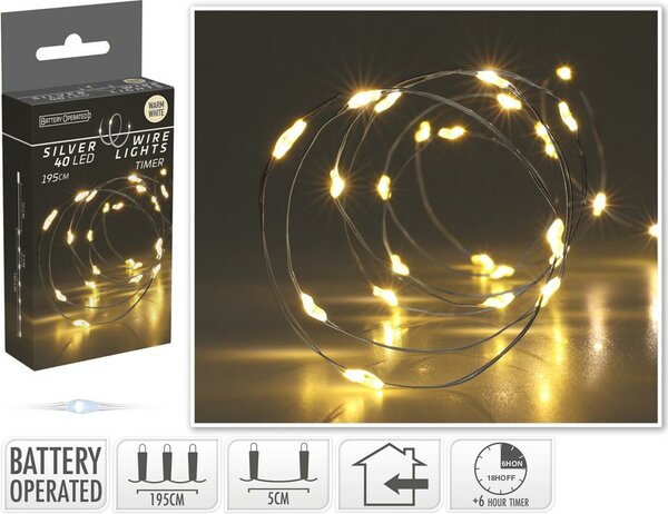 Zilverdraad met 40 micro led lampjes warm wit